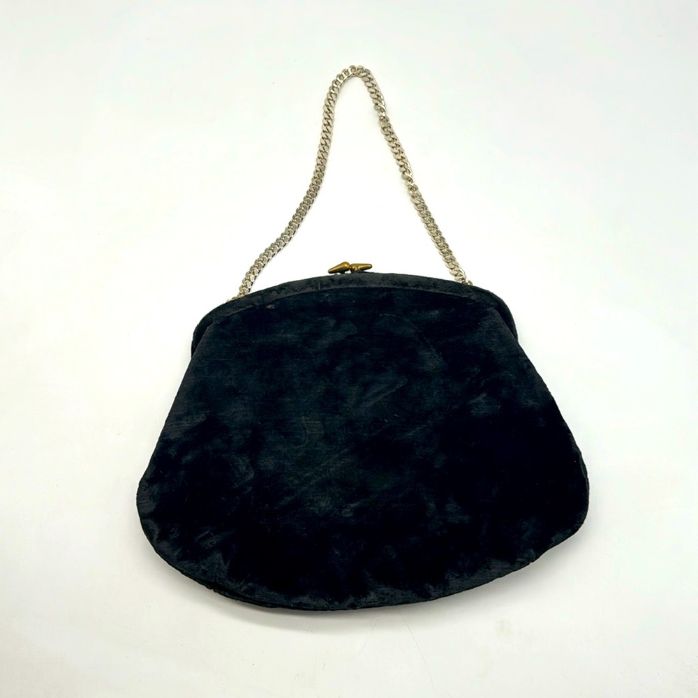 Vintage 50's MM Morris Moskowitz Black Velvet Chain Satin Coin Purse Handbag